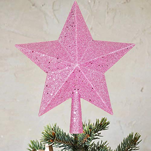 Artiflr Pink 10 Inch Glittered Christmas Tree Topper Star for Indoor Holiday Decor