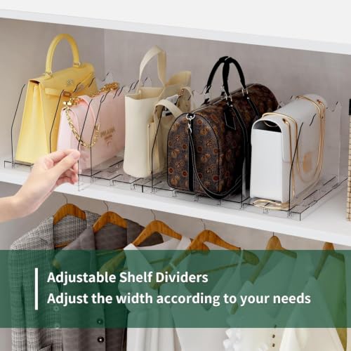 SPACEKEEPER Adjustable Clear Shelf Dividers for Closet, 2 Pack - Purse & Bag Organizer