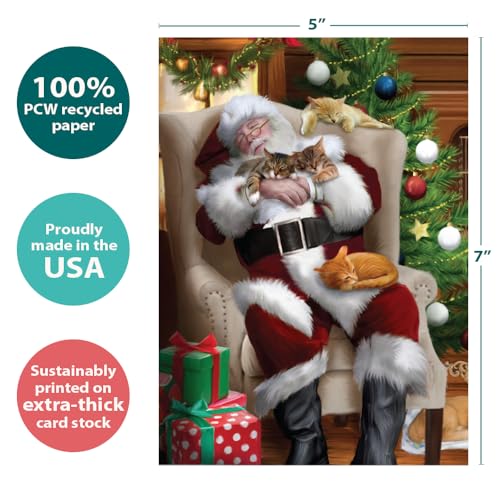 Tree-Free Greetings 10-Pack Christmas Cards - Cat Nap Santa Holiday Set