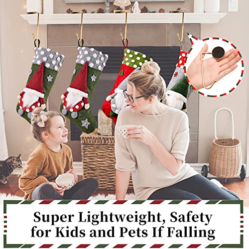 Christmas Mantle Stocking Holders Set of 6 - Upgrade Non-Slip Fireplace Hangers, Lightweight Metal Hooks for Christmas Party Decoration (Gold)