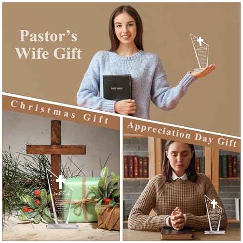 Kosiz 1 Pcs Pastor Appreciation Gifts Christian Decorations Acrylic Cross Plaques for Men Women Church Retirement Keepsake Religious Thank You Gifts Decor Gratitude Saying Sign (Pastor Wife)