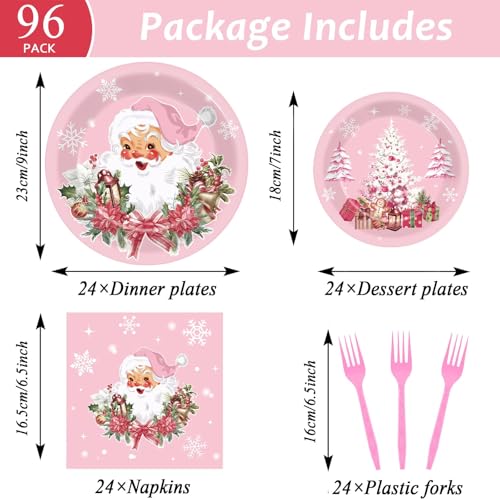 Pink Christmas Party Tableware Set - Disposable Plates, Napkins & Forks for Holiday Celebration