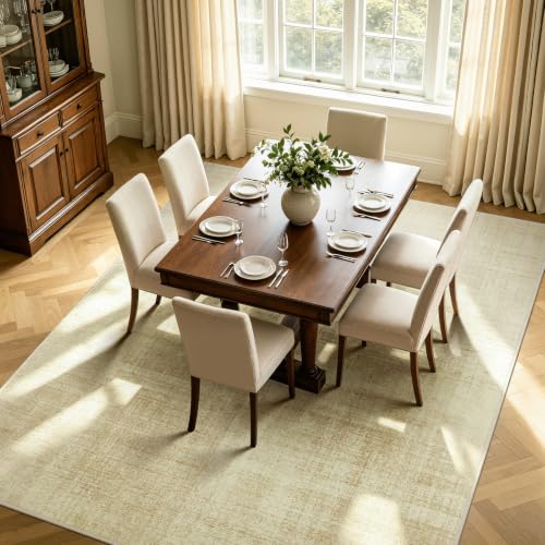 Joydeco 5x7 Beige Washable Abstract Area Rug for Living Room & Bedroom - Non-Slip, Pet Friendly