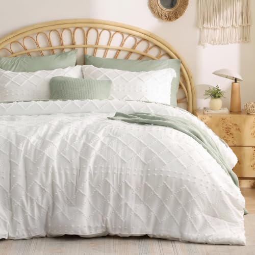 Bedsure Natural White Twin XL Boho Tufted Comforter Set - Farmhouse Style Bedding
