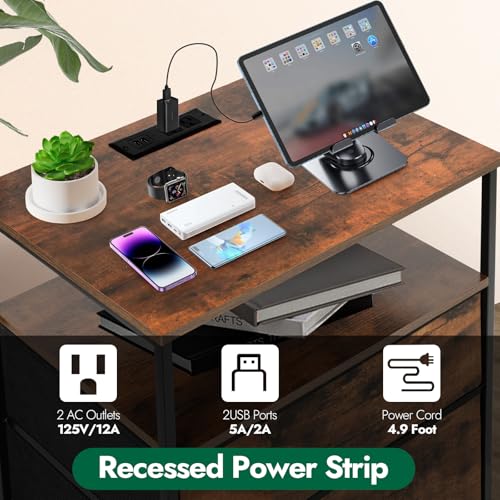 Rustic Brown 3-Drawer LED Nightstand with USB Charging Station & RGB Light