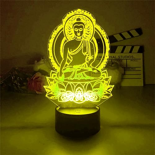 3D Buddha led Night Light Lamp Illusion Night Light 16 Color Changing Table Desk Decoration Lamps Gift Acrylic Flat ABS Base USB Cable Toy