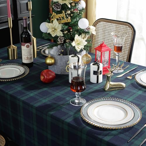 ZIQINPSQ British Style Plaid Fabric Tablecloth - Blue & Green, 55"x120"