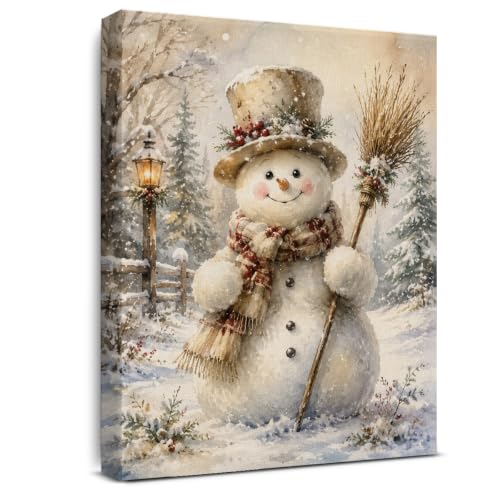 A10 Christmas Snowman Canvas Wall Art - Festive Winter Print by TTBDPB