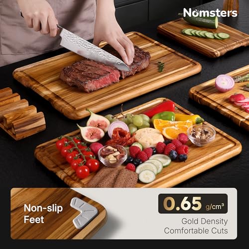 Set of 4 Teak Cutting Boards for Kitchen - Non-Toxic, Durable Wooden Chopping Boards