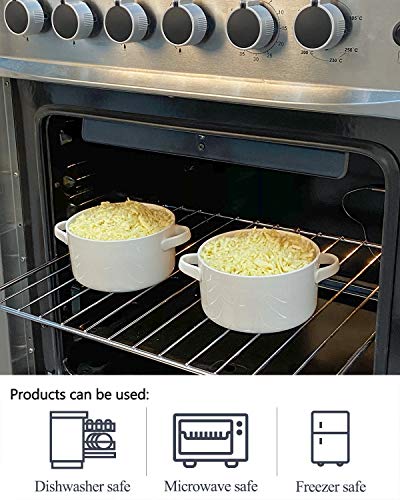 DELLING White Ceramic Soup Bowls with Handles Set of 6, 24 Oz Oven Safe Crocks