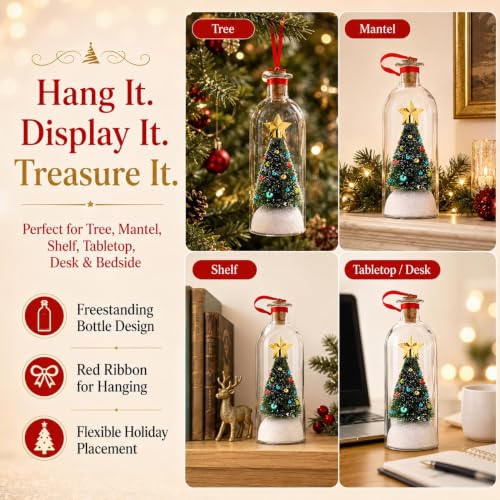 Recordable Christmas Message Bottle with Snowy Tree Ornament - Variation 2