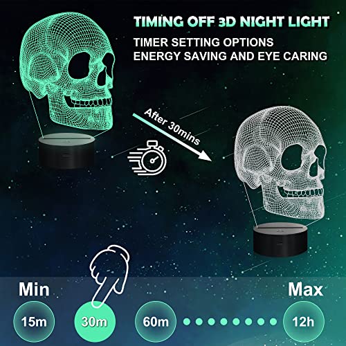 Ammonite Skull Night Light for Kids, 3D Illusion Lamp LED Desk Table Lamp 16 Colors Change with Remote Control and Timing Function, Best Christmas Halloween Birthday Gift for Child Boys