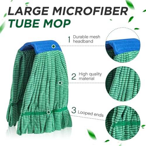 Green Hushee 6-Pack Large Microfiber Tube Mop Heads - Heavy Duty, Looped End, 18 oz