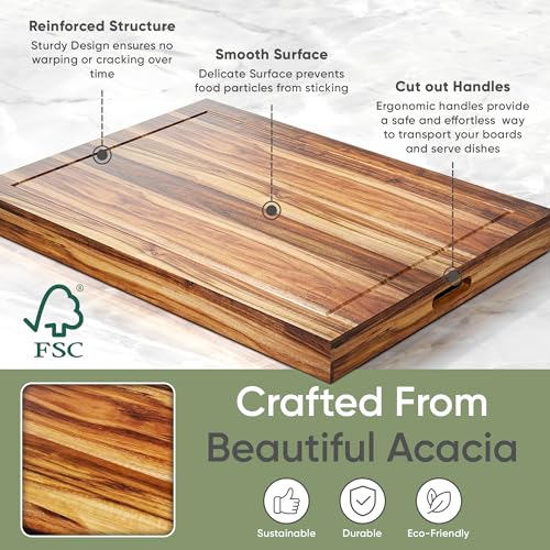 Acacia Wood Noodle Board Stove Cover with Handle - Multiuse Gas Stove Top Cover & Serving Board, 30x22 Inches