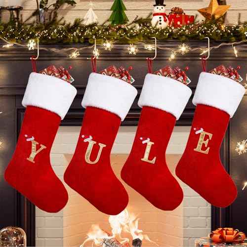 20 Inches Monogrammed Christmas Stockings - Super Soft Plush Cuff Christmas Stockings with Initials, Large Embroidered Monogram Stockings with Letter for Xmas Fireplace Decoration-H