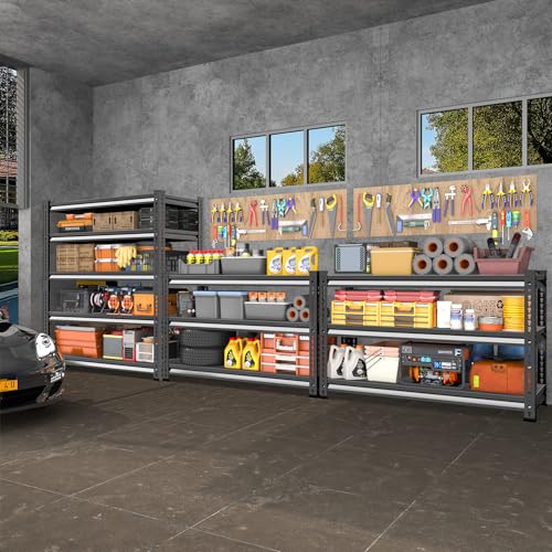 48-Inch Heavy Duty Garage Shelving Unit - 1500LBS Capacity, 3-Tier Metal Storage Rack, Adjustable Black Industrial Shelves (SDXYSTCE)
