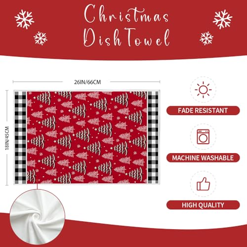 Arkney Christmas Kitchen Towels Set of 2 - 18x26in Red Tree Snow Towels