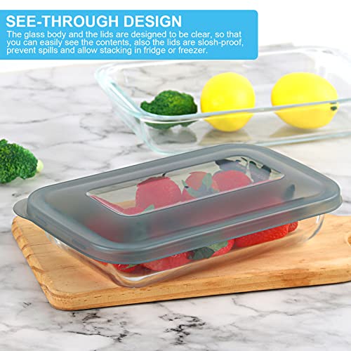 Glass Baking Dish Set with Lids - 4 Sizes, Borosilicate, Gray Variations