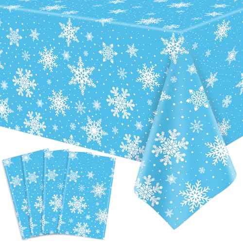 4 Pack Christmas Snowflake Tablecloth - White Plastic Table Cover for Winter Wonderland Party Decorations - Merry Christmas Supplies 86 x 51 Inch