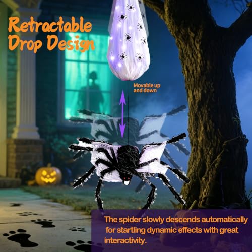 Halloween Animatronic Hanging Spider Decoration - 3FT Sound & Touch Activated with Egg Sack - Outdoor Indoor Haunted House Decor - Variation: Spider