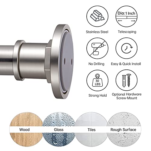 BRIOFOX Industrial Shower Curtain Rod 2-in-1 Tension & Screw Mount, 43-72 Inch Brushed Nickel Stainless Steel, Never Rust