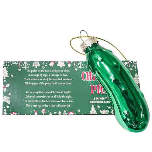 ROCI German Christmas Pickle Ornament - Green Glass - Tradition - Gift Boxed with Poem - Christmas Stocking Stuffer