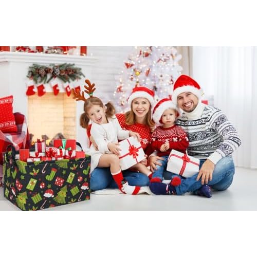 Rectangular Christmas Baskets,Tree Basket Empty,Waterproof PE Coating Kids Baskets with Handles,Gifts Book Bins,Gift Bin. (Christmas Tree)