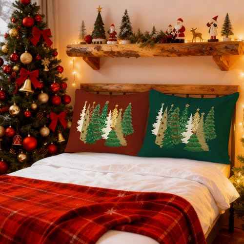 Lanpn Christmas Standard Pillowcase 20x26 Set of 2, Red Green Decorative Lumbar Pillow Cases 20 x 26 Long Rectangle Standard Shams Throw Bed Pillow Covers Xmas Cushion Cover 2 Pack