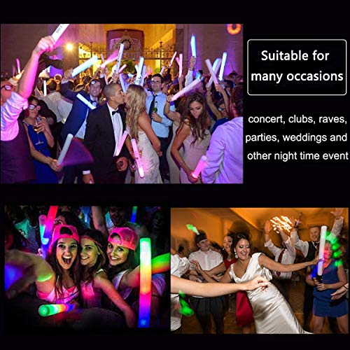 100 Pack LED Foam Glow Sticks - Glow in the Dark Party Favors with 3 Modes