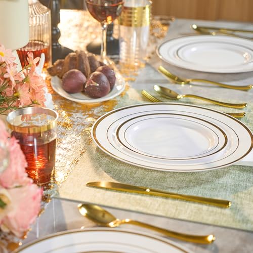 Gold Disposable Plates Set for 50 Guests - 350 Pieces Dinnerware & Cutlery