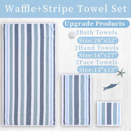 6-Piece Cotton Blend Bathroom Towel Set - Blue Gray & White, Ultra Soft