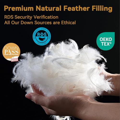 L LOVSOUL Queen Size Goose Feather Down Pillow 20x30in Organic Cotton Soft Supportive Bed Pillow for Sleepers White