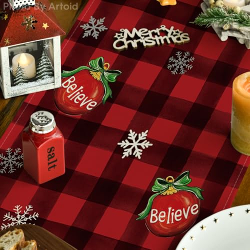 Artoid Mode Gnome Christmas Table Runner 13x60 Inch Home Holiday Decor, Red & Black