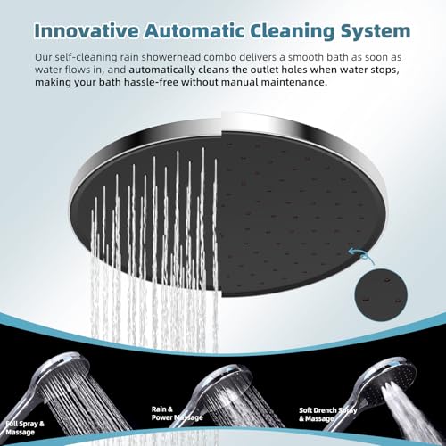 Rain Shower Head Combo with 3 Handheld Sprays - Chrome Finish, 10 Inch