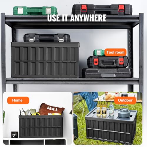 VEVOR 65L Black Collapsible Storage Bins with Lids - 3 Pack, Stackable, Space-Saving