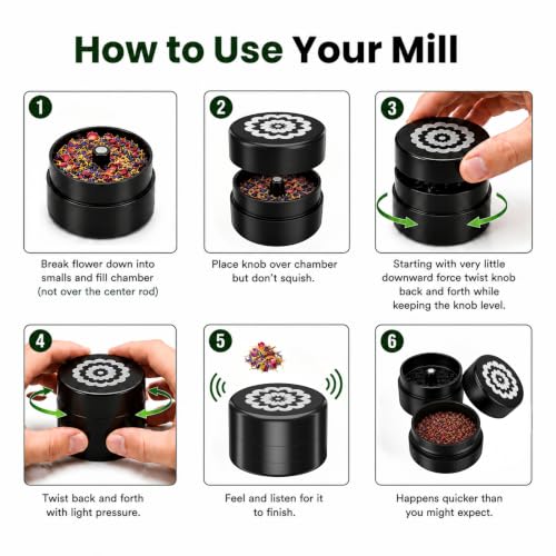 Flower Mill Next Gen 2.5-Inch Manual Dry Herb Grinder Black | Toothless Milling Technology