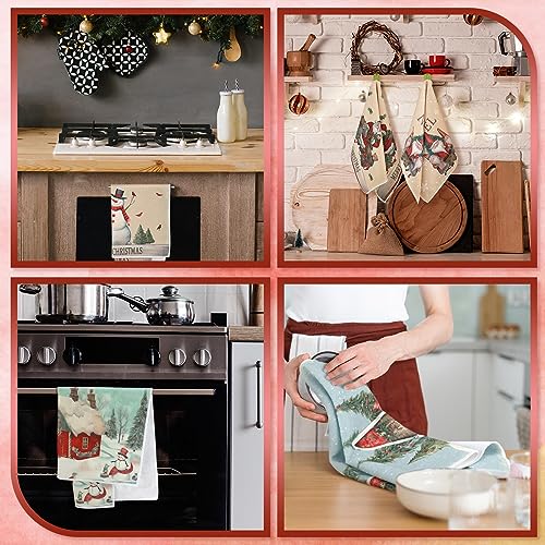 Sratte 6 Pack Christmas Kitchen Towels Vintage Winter Snowman Brown
