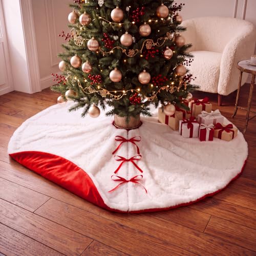 48 Inch Reversible Christmas Tree Skirt Faux Fur & Velvet Holiday Decor