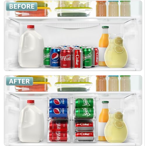 Sorbus 4 Pack Soda Can Organizer for Fridge & Freezer, Stackable with Lid, Clear Plastic