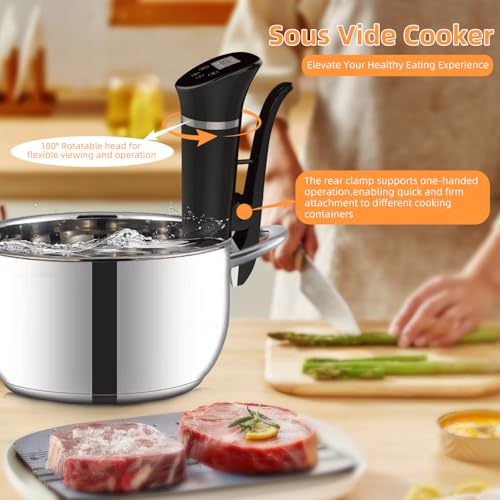 Gennov 1200W Sous Vide Cooker with Black Rotatable Head IPX7 Waterproof, Ultra Quiet, Precise Temperature Control