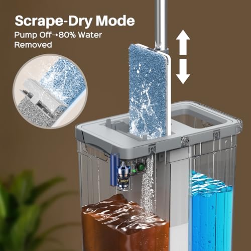 Veshiny Mop and Bucket Set with 4 Mop Pads - Flat Floor Cleaning System
