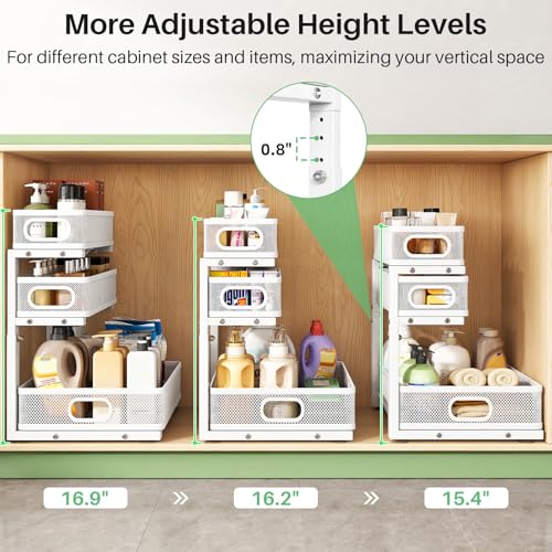White 2-Pack Under Sink Organizer 3-Tier Adjustable Metal Pull-Out Shelf