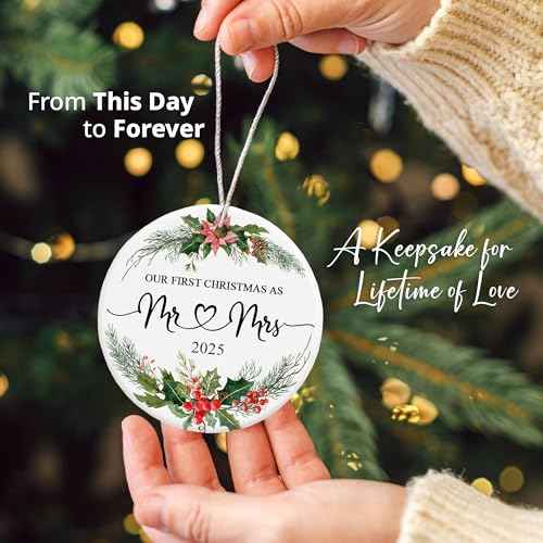Our First Christmas as Mr and Mrs Ornament 2025 ? Ceramic 1st Married Christmas Ornaments for Newlywed, First Wedding, Mr&Mrs Ornaments Gift for Married Couple