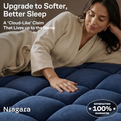 Navy Blue King Mattress Topper - Ultra Soft Bamboo Rayon, Back Pain Relief