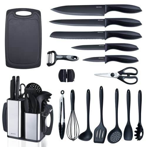 RAXCO 18-Piece Kitchen Utensil and Knife Set - Black - Complete Cooking Tools