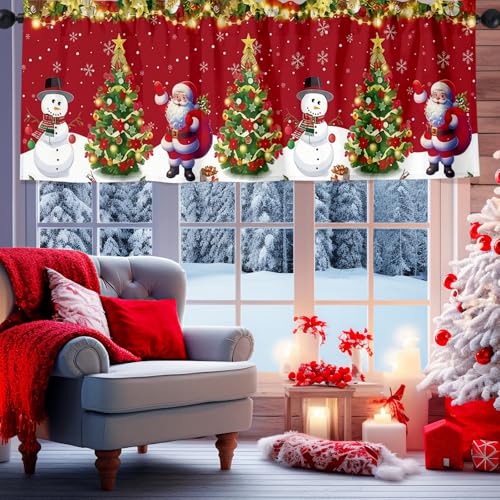 GlikCeil Red Christmas Snowman Santa Window Valance Curtains - 2 Pack