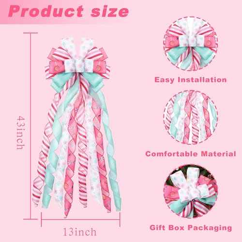 DIYDEC Pastel Christmas Tree Topper 43x13 Inches Large Christmas Tree Toppers Bows Pink Wreath Bow for Xmas Ornaments Party Holiday Home Wedding Decoration