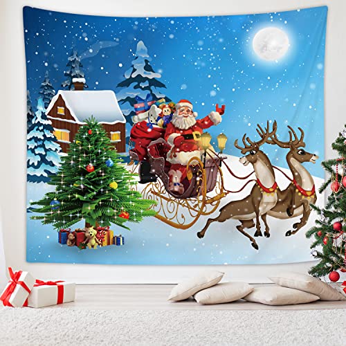 RosieLily Christmas Tapestry Wall Hanging, Winter Tapestry Deer Tapestry Snow Tapestry Santa Claus Xmas Holiday Wall Tapestry for Bedroom Living Room Dorm Wall Decor, Chirstmas Gift, 59" x 79" Inches