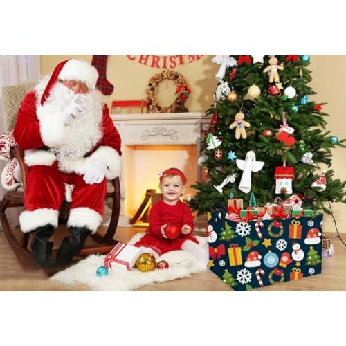 Essme Rectangular Christmas Basket,Cute Baskets Empty with Handles, Snowmen Basket Gifts for Kids Room Decor,Boys and Girls,Candy Bins.(Christmas).