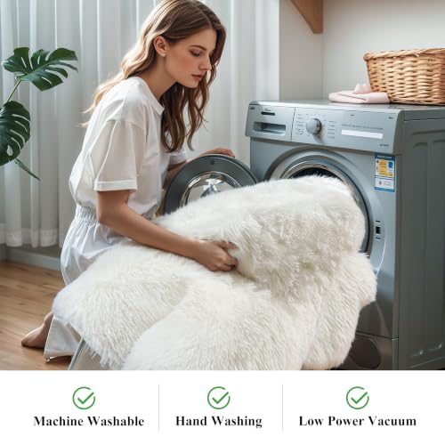 Cream White 6x9 Shag Rug for Bedroom - Plush Fluffy Non-Slip Carpet